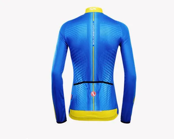 Solid Blue Women Long Sleeve Cycling Jersey