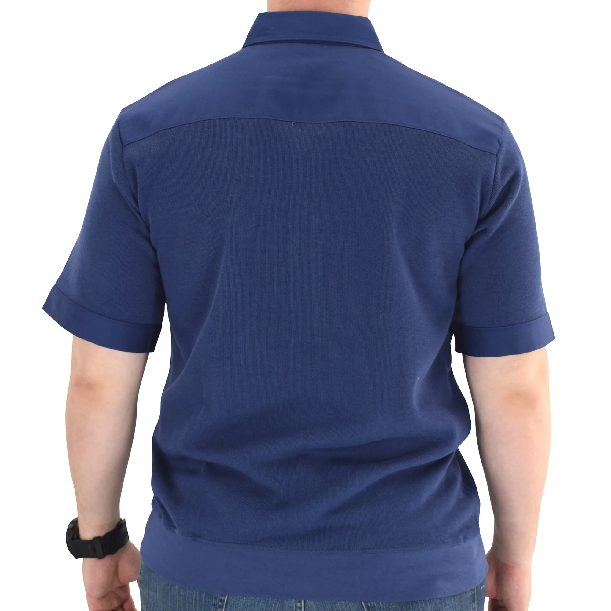 Solid Knit Banded Bottom Shirt with Woven Chest Panel 6041-22N - Navy