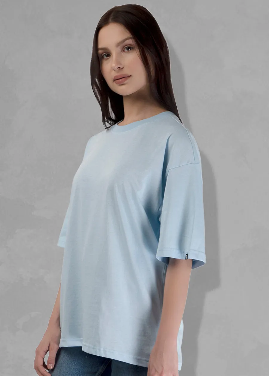 Solid Women Oversized T-Shirt - Sky