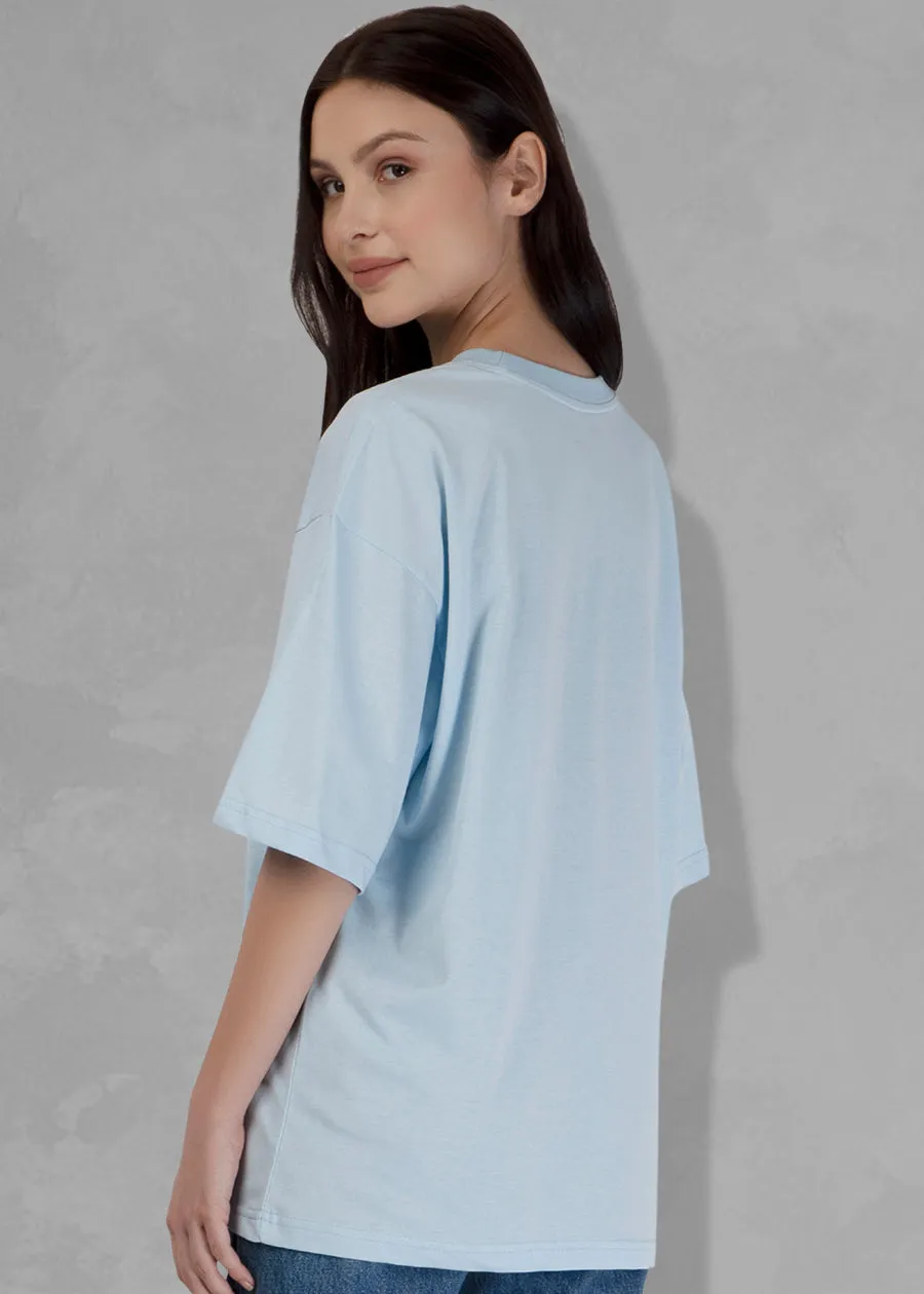 Solid Women Oversized T-Shirt - Sky