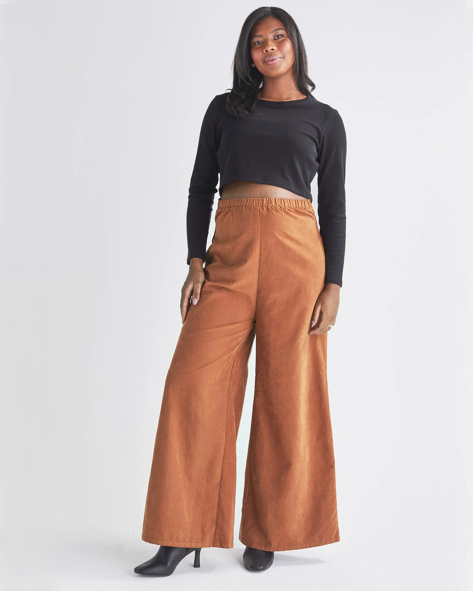 Stacie Wide Leg Maternity Pants in Vegan Suede