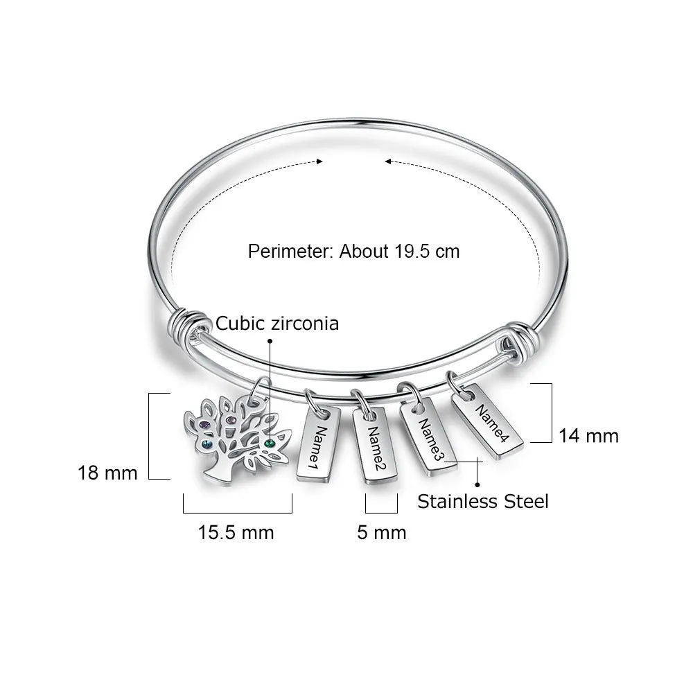 Stainless Steel Engraved Name Tags Bracelet With 6 Stones