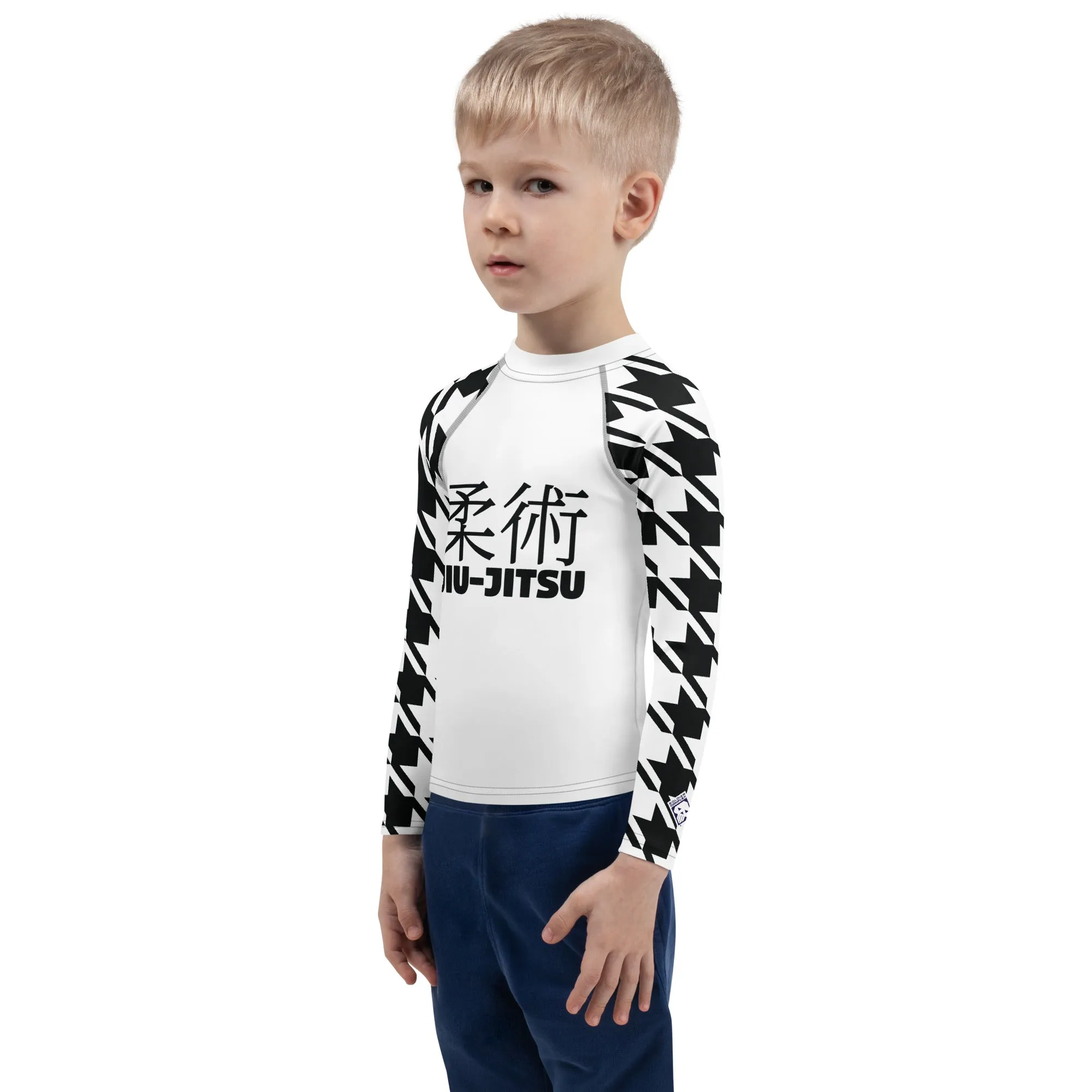 Stand Out on the Mat: Houndstooth Boy's Long Sleeve BJJ Rash Guard