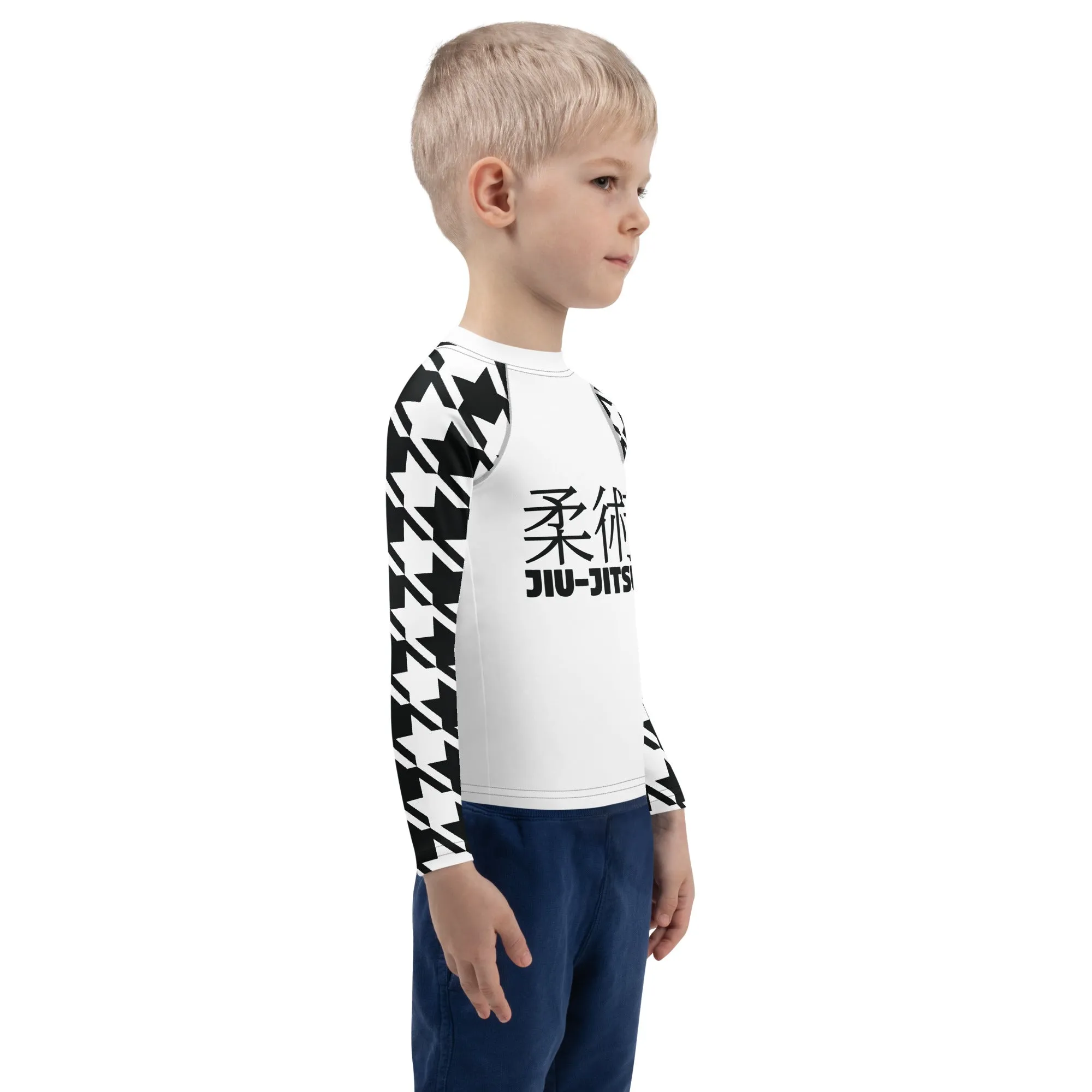 Stand Out on the Mat: Houndstooth Boy's Long Sleeve BJJ Rash Guard