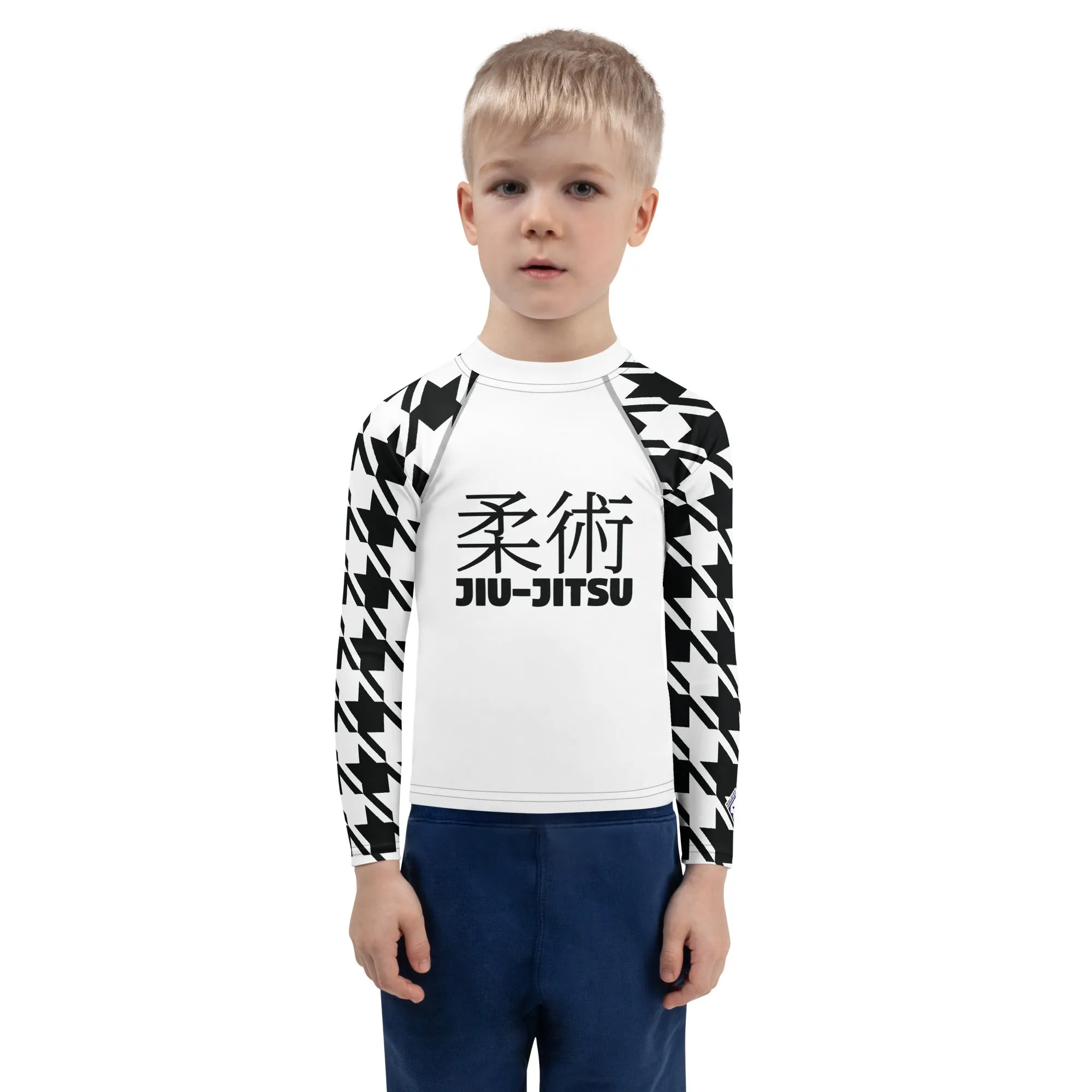 Stand Out on the Mat: Houndstooth Boy's Long Sleeve BJJ Rash Guard