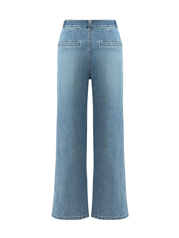 Straight Slit Women Jeans With Patch Pockets