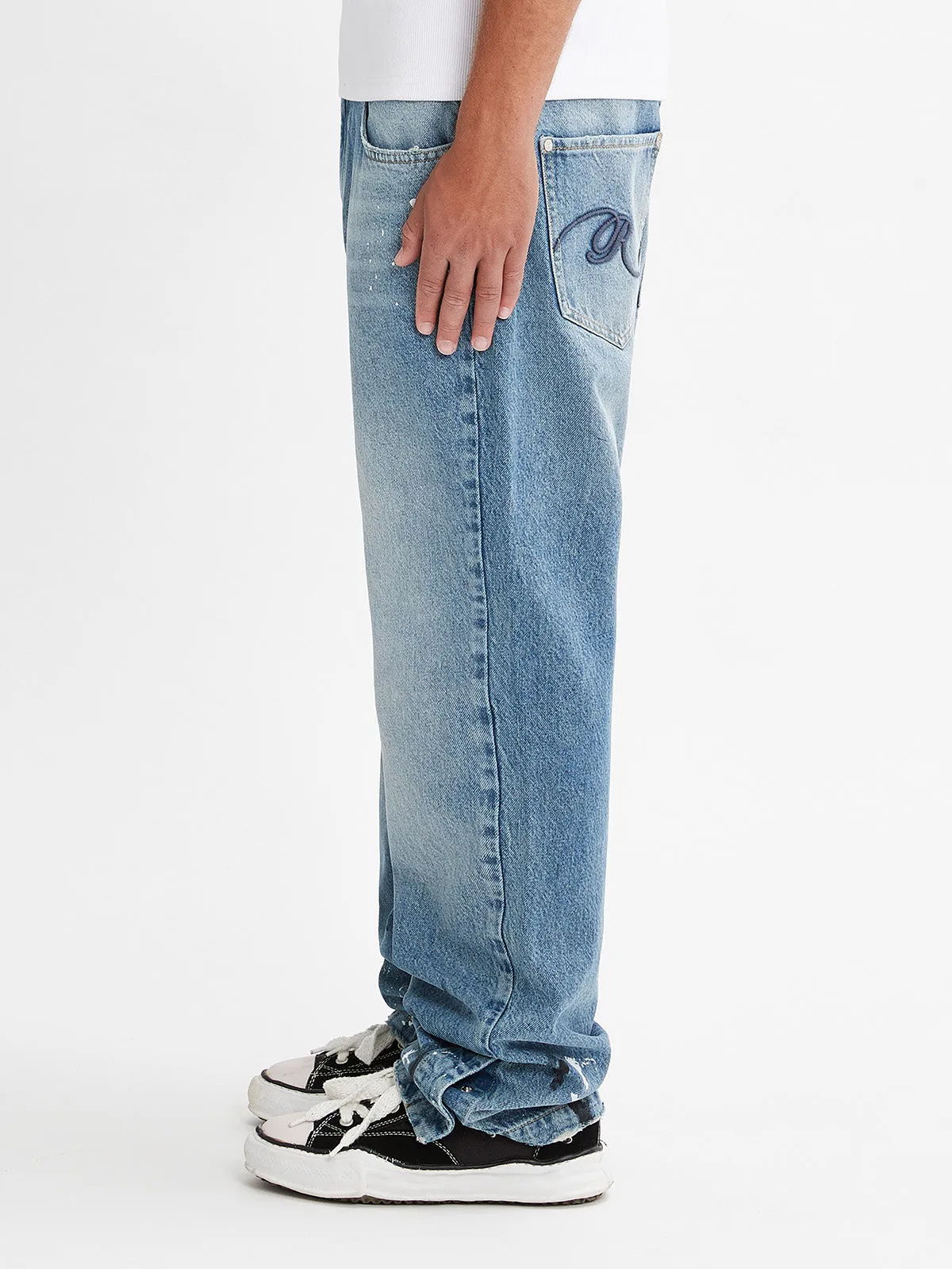 STRAIGHT SPLIT DENIM - WASHED BLUE