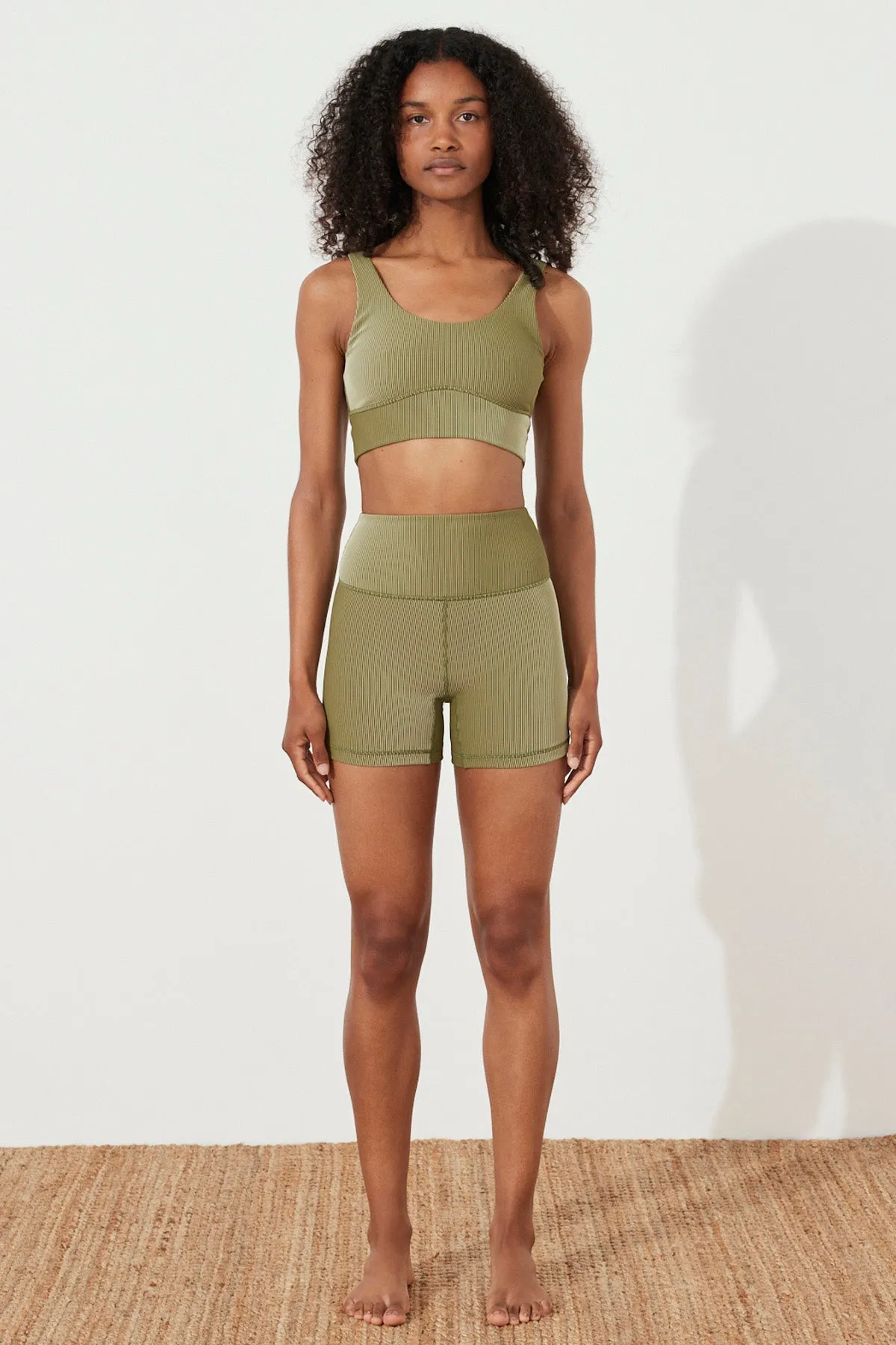 Stripe Rib Crop Top - Olive