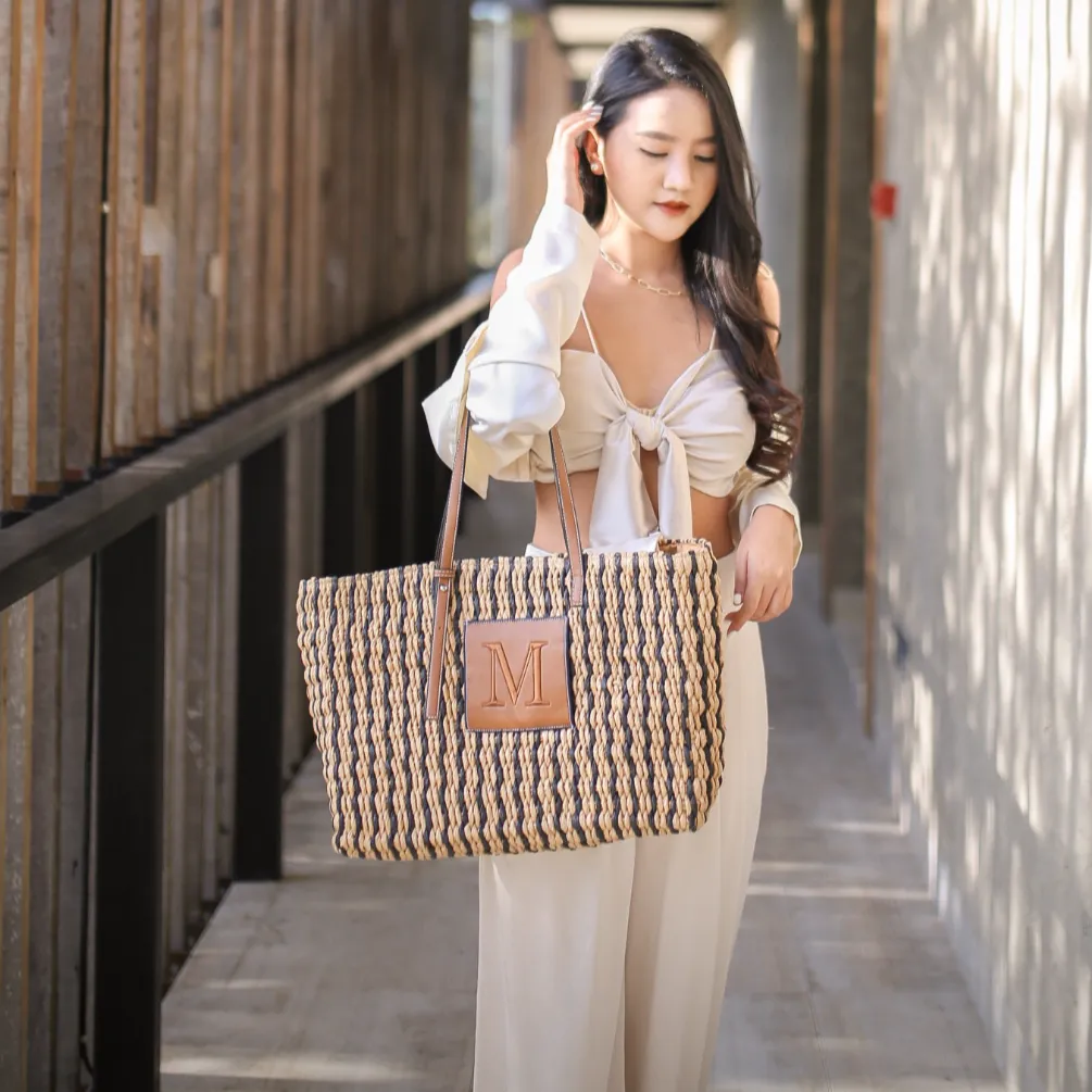 Striped Raffia Basket