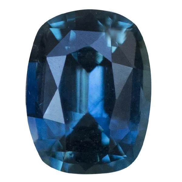 Teal Blue Three Stone Ring featuring 1.15ct cushion sapphire and diamonds in East-West setting