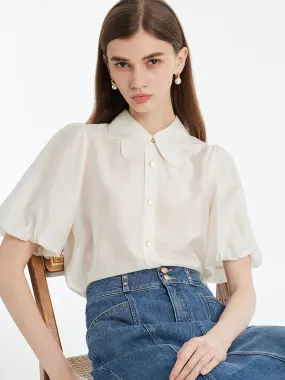 Tencel Puff Sleeves Petal Collared Women Shirt