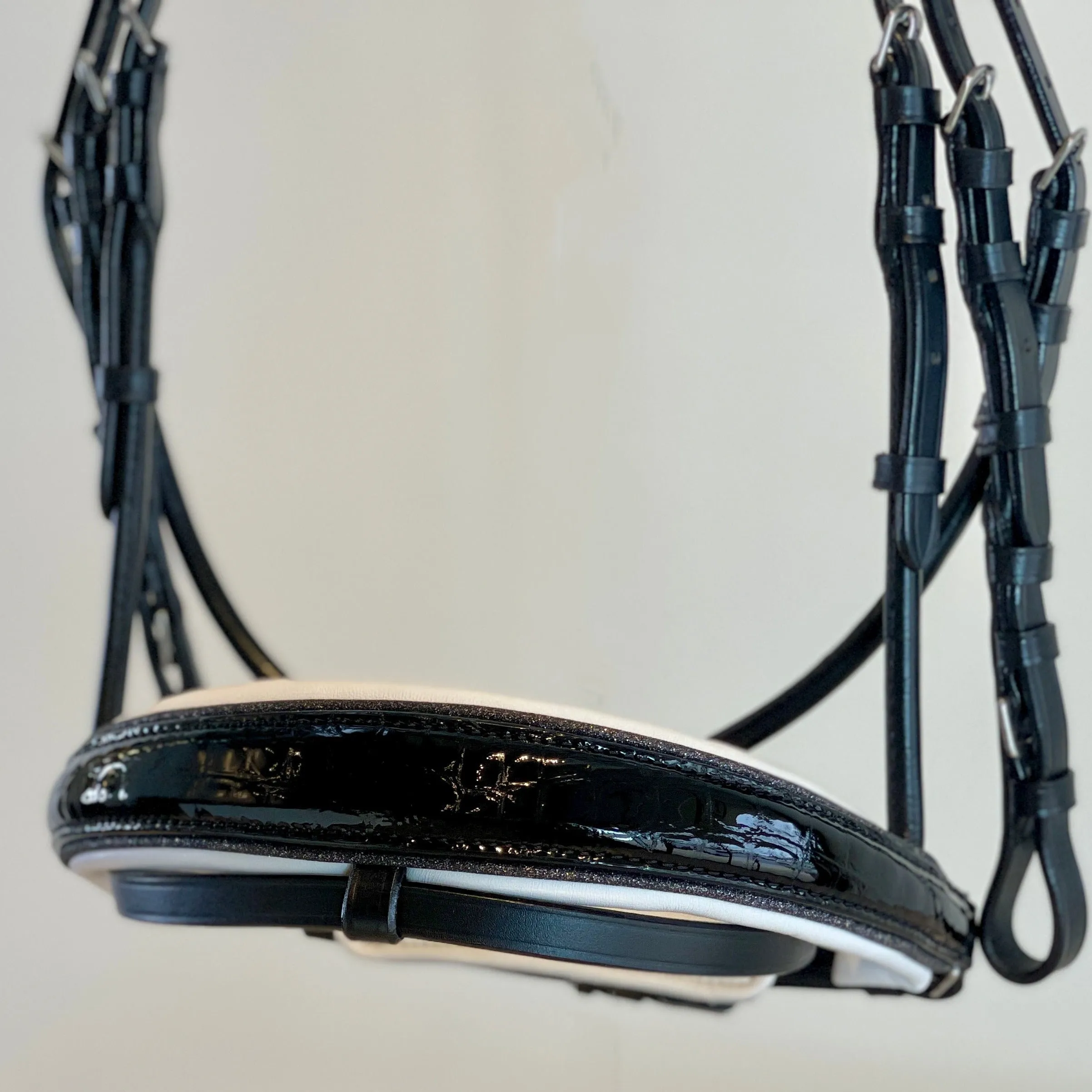 The Harlow Black Patent Snaffle Bridle with Removable Flash!