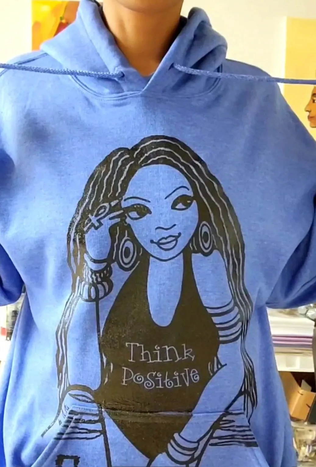 The "Think Positive" with Locs Hoodie in Heather Denim Blue