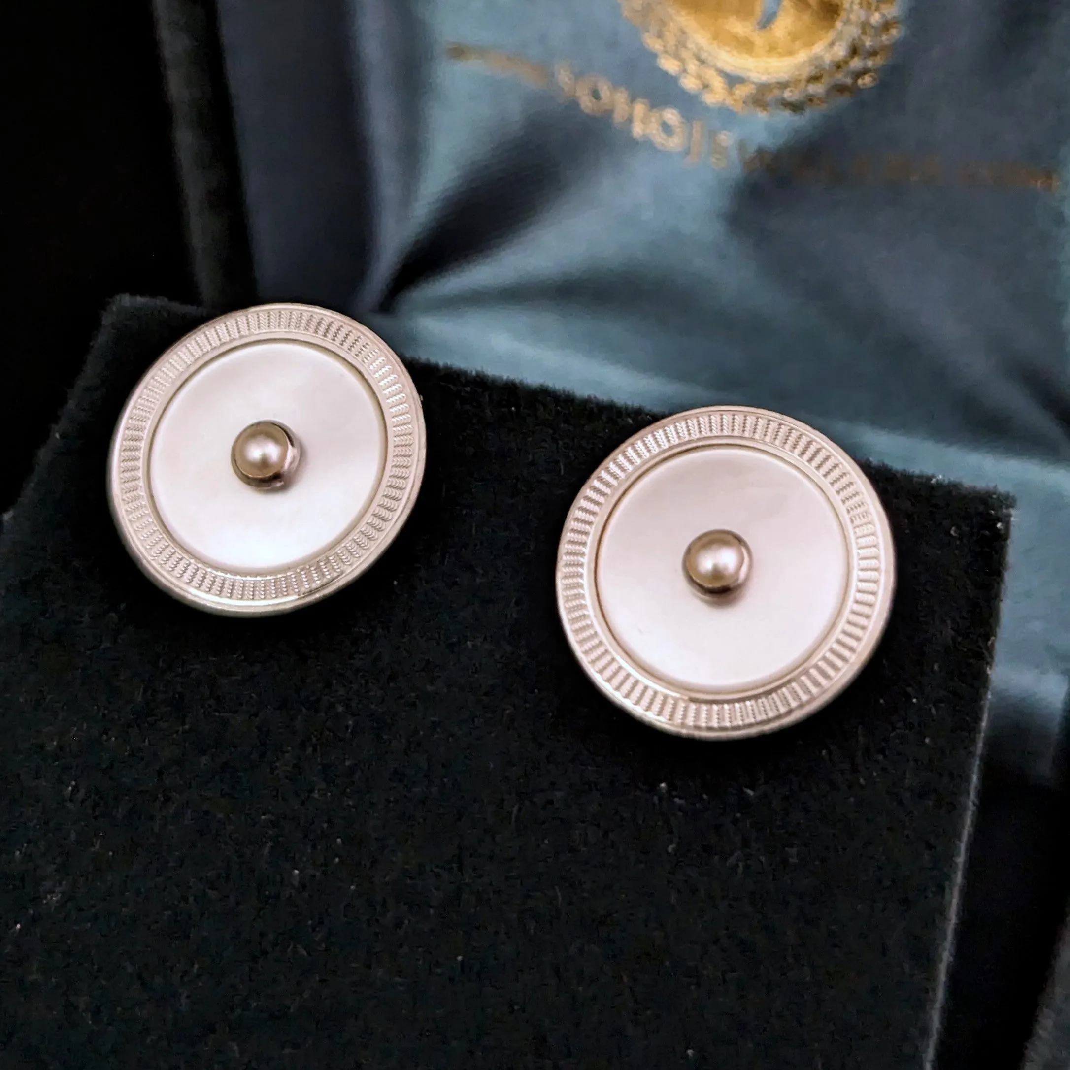 The Sequim - Vintage Cufflink Earrings Pearls MOP 14k Gold Art Deco