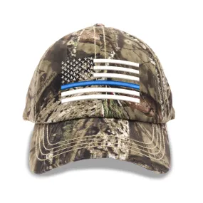 Thin Blue Line Flag Mossy Oak Camouflage Ball Cap