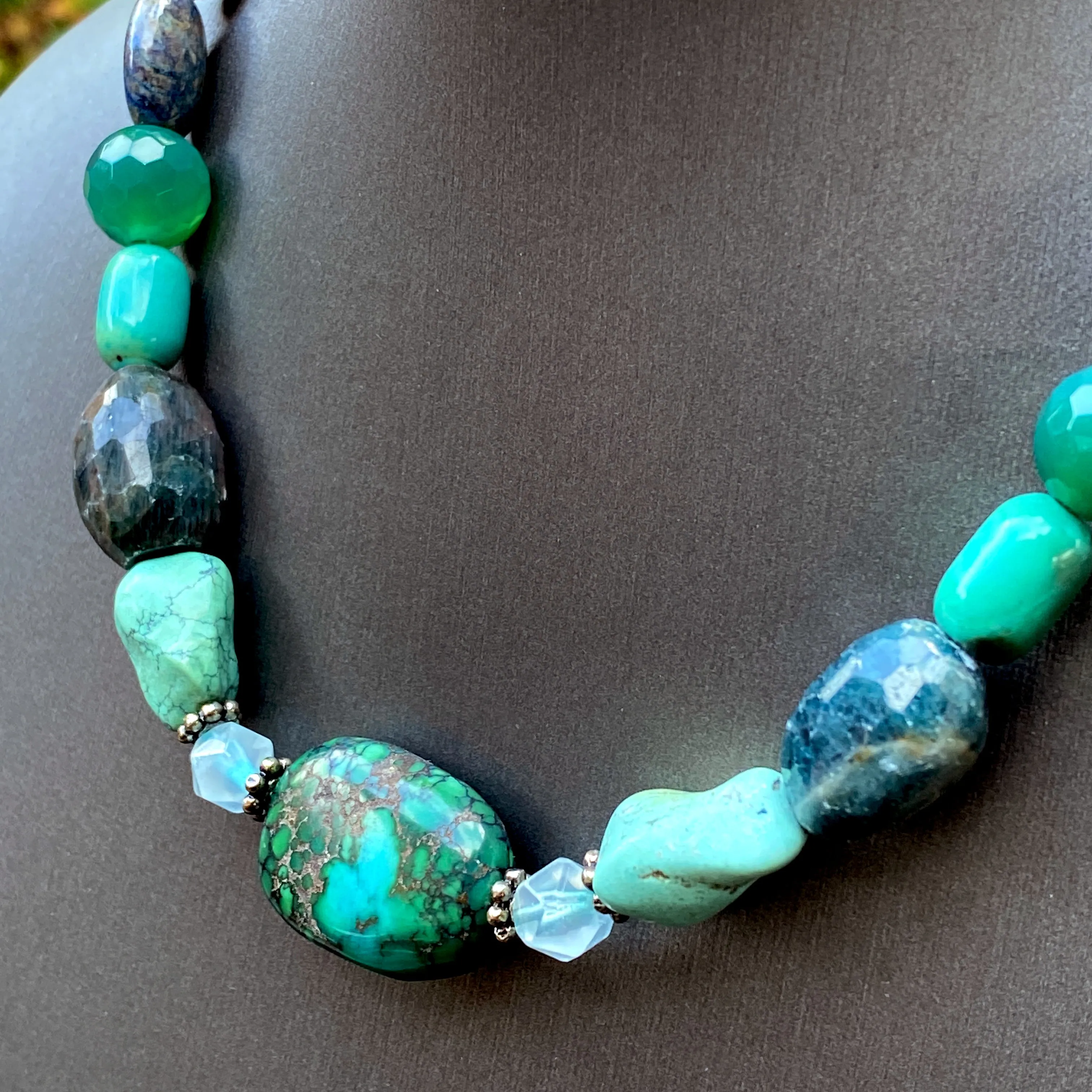 Turquoise, Topaz, Aquamarine, Flourite Gemstone chunky beaded Necklace