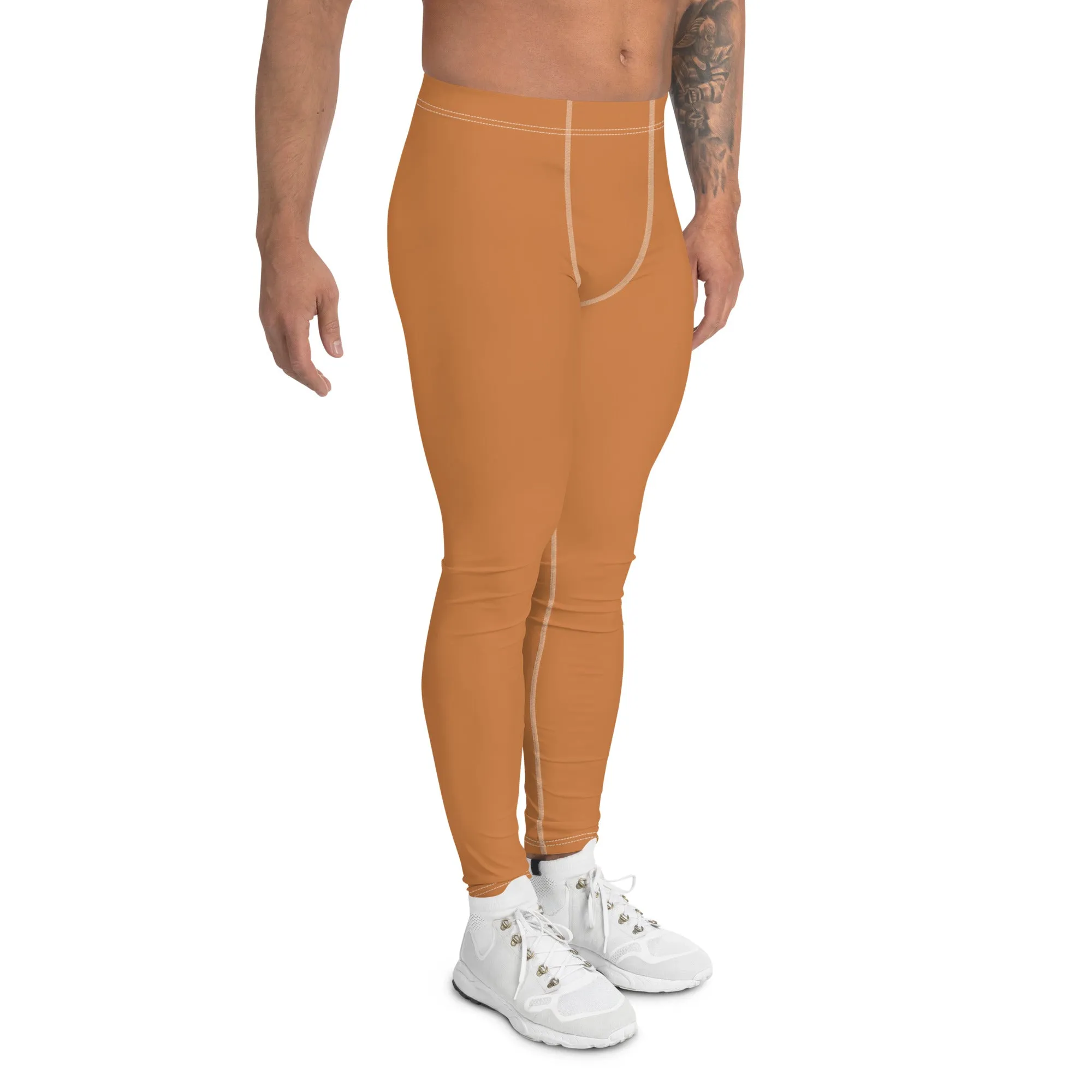 Urban Chic: Solid Color Workout Leggings for Him - Raw Sienna