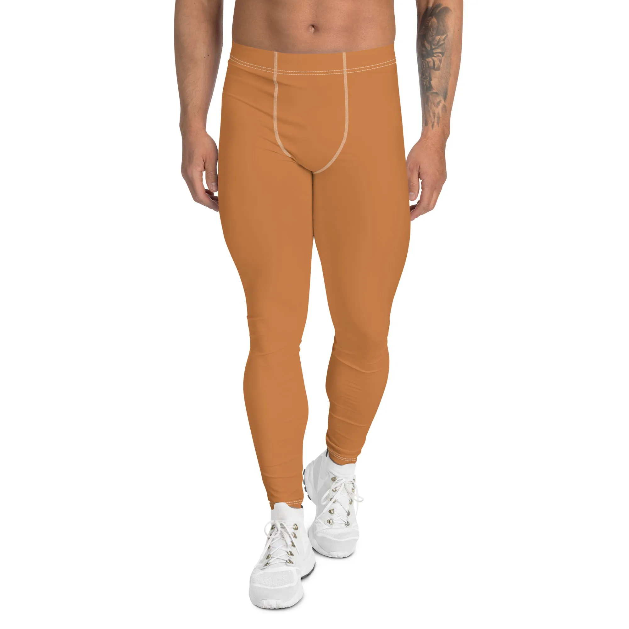 Urban Chic: Solid Color Workout Leggings for Him - Raw Sienna