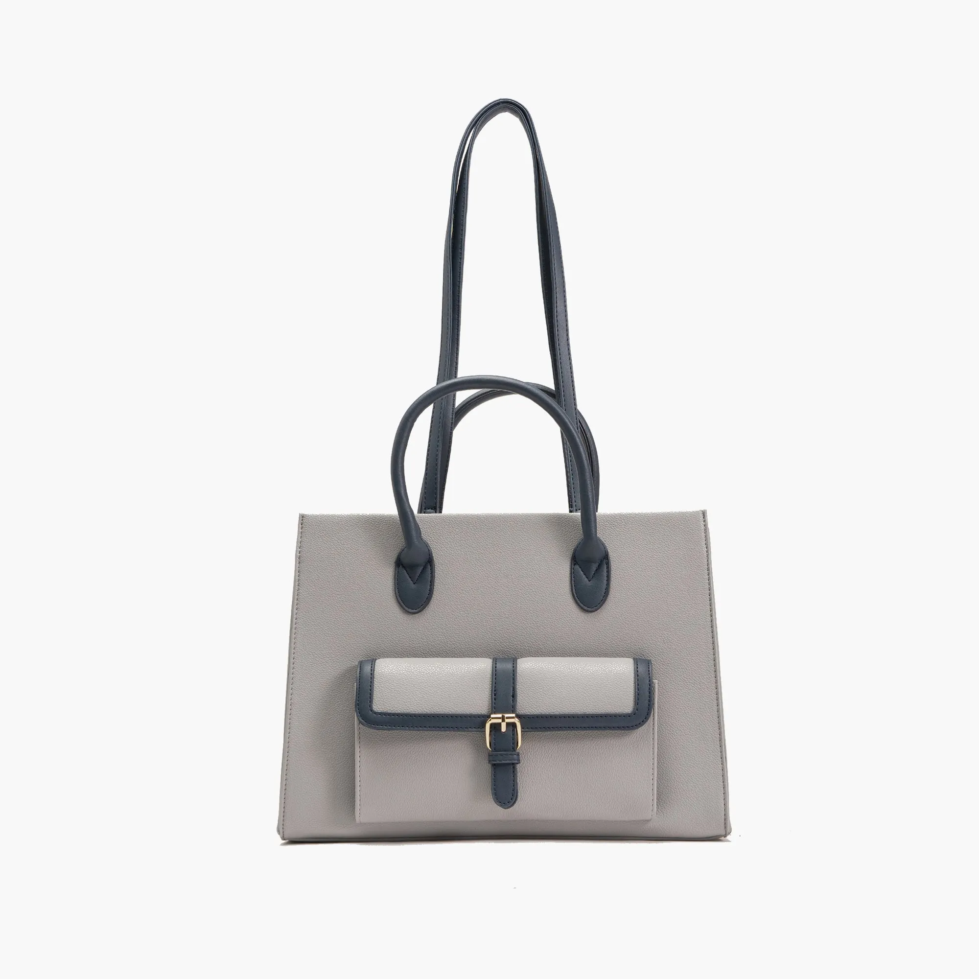 Veda Two-Tone Buckle Satchel Bag