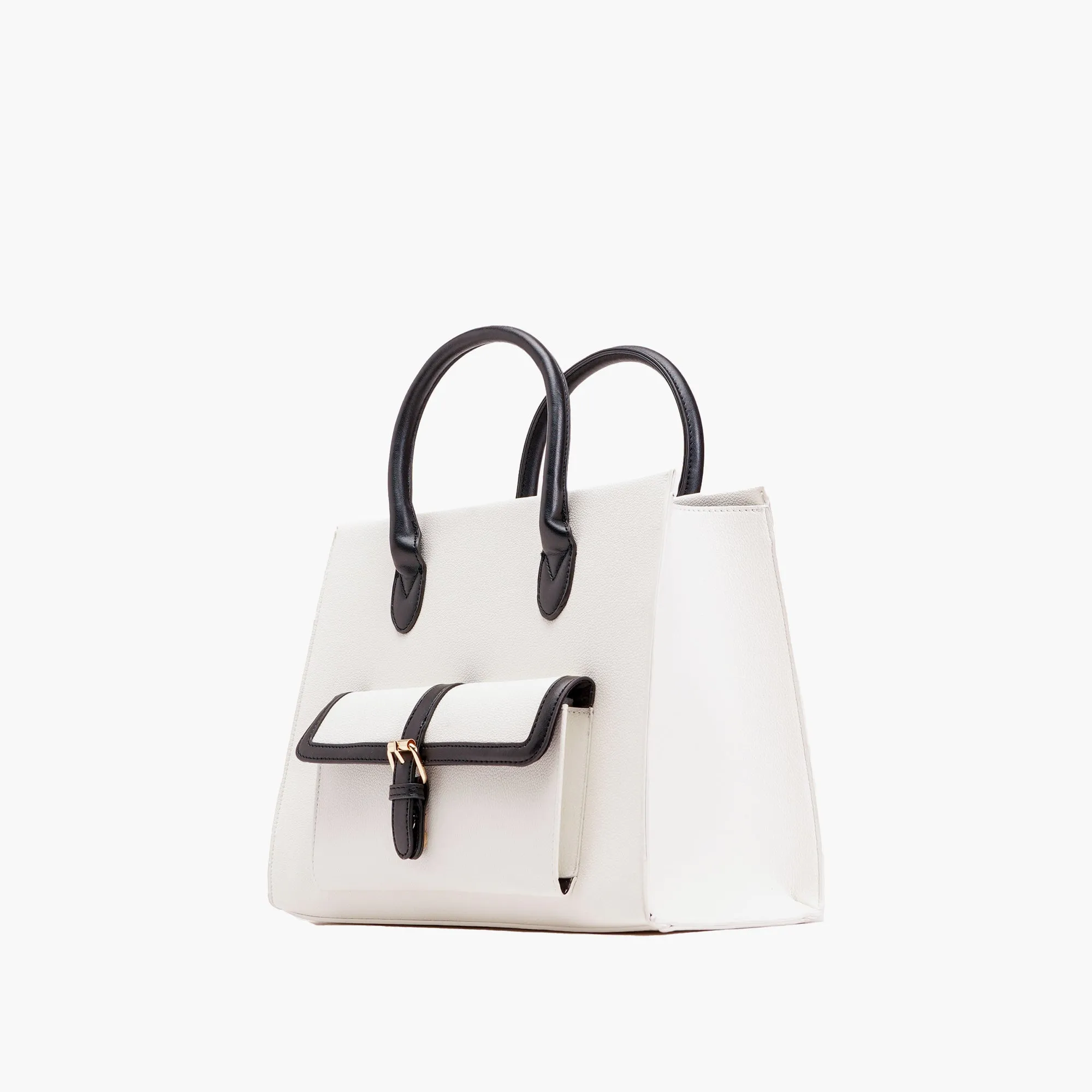 Veda Two-Tone Buckle Satchel Bag