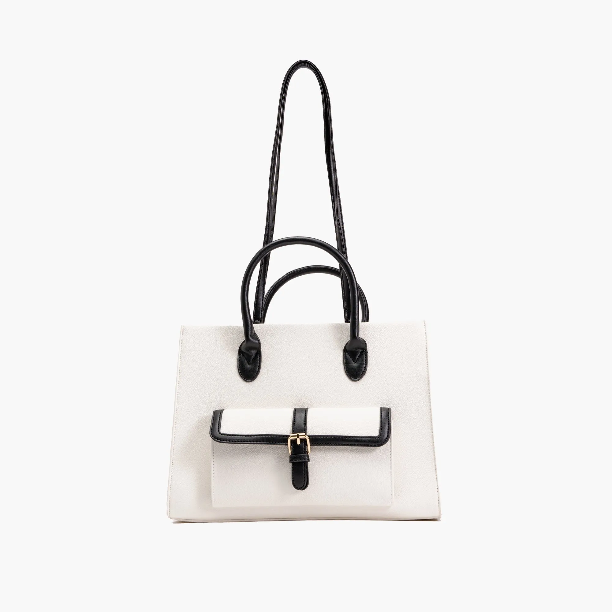 Veda Two-Tone Buckle Satchel Bag