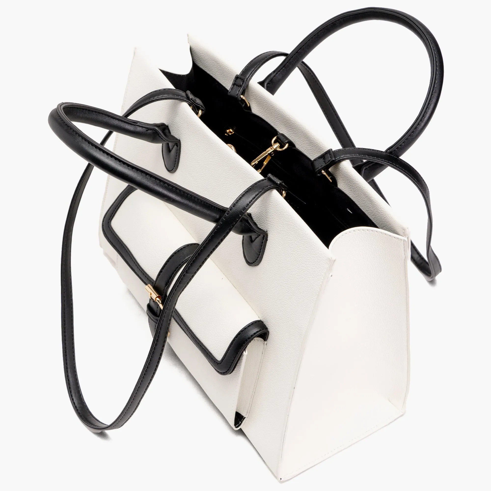 Veda Two-Tone Buckle Satchel Bag