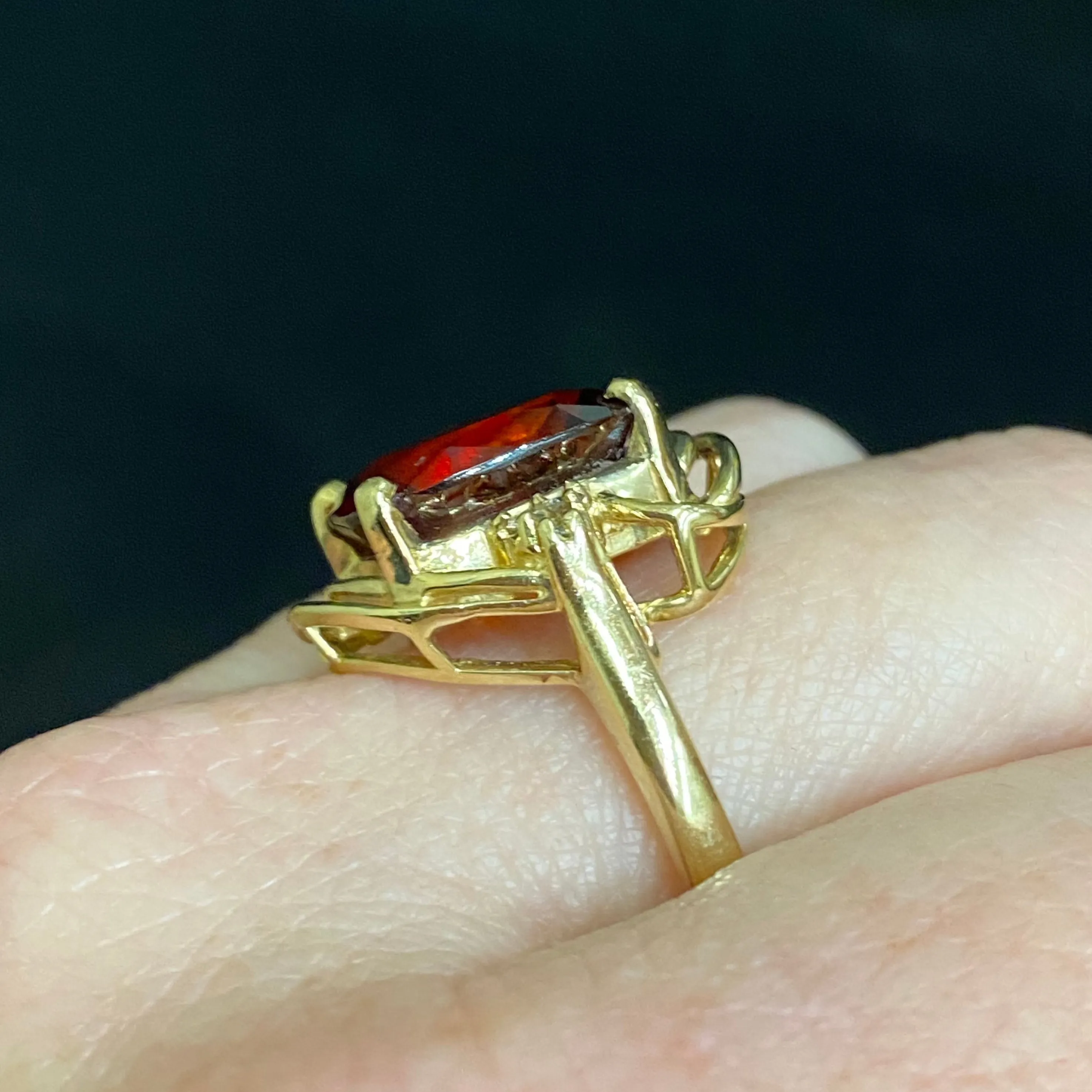 Vintage 14K Gold Hessonite Garnet  & Diamond Ring