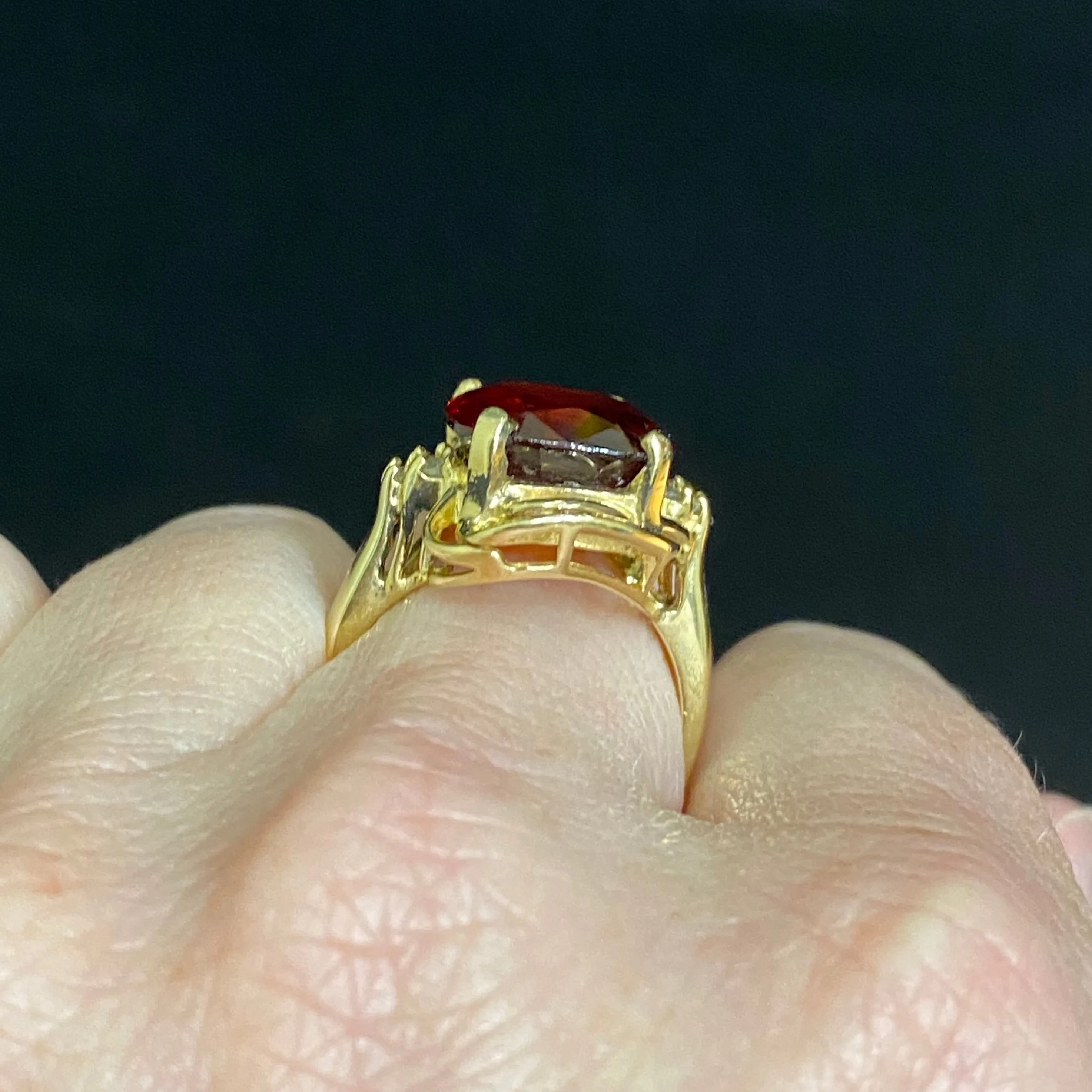 Vintage 14K Gold Hessonite Garnet  & Diamond Ring