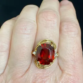 Vintage 14K Gold Hessonite Garnet  & Diamond Ring