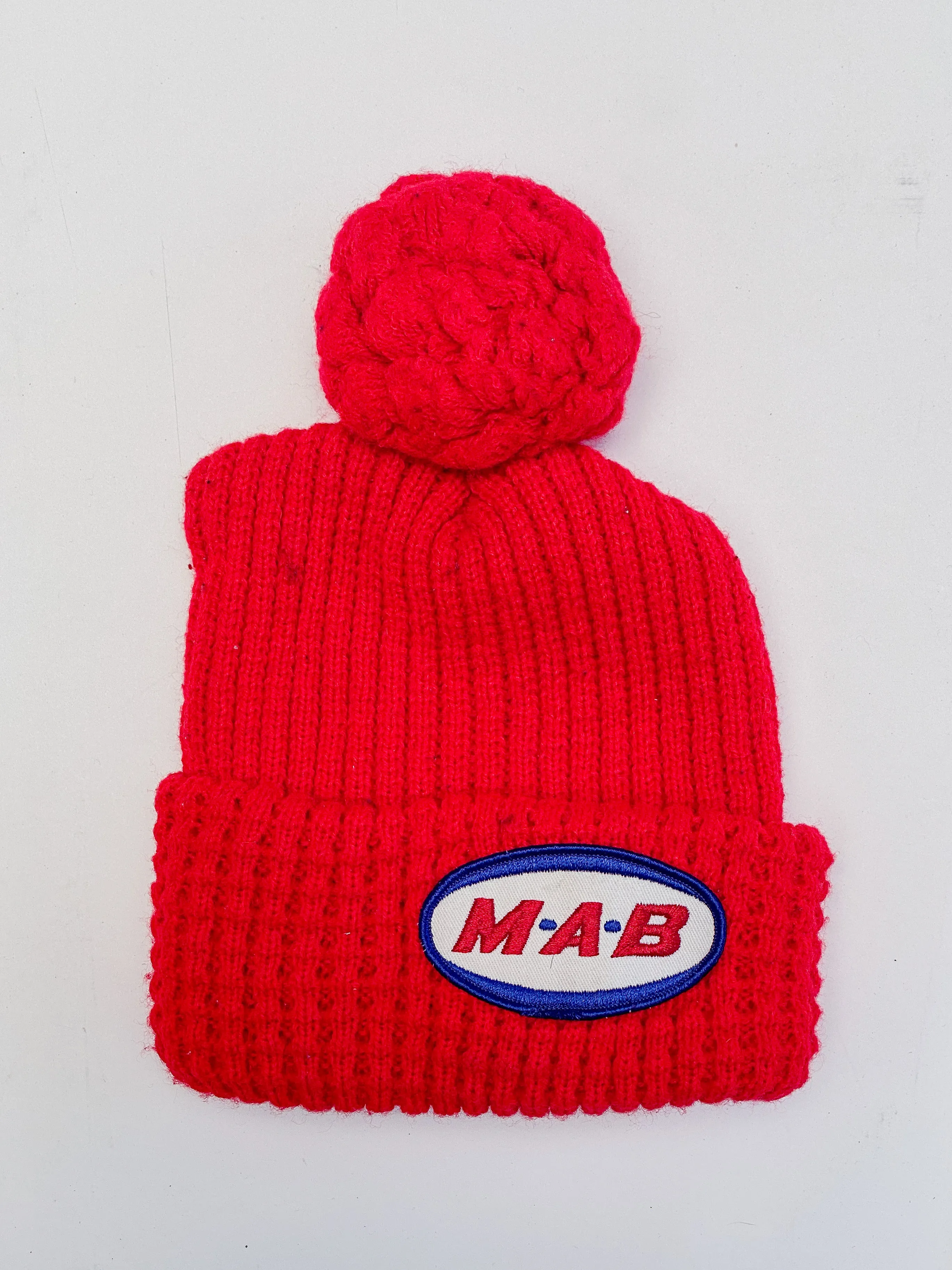 Vintage Chunky Knit Red M.A.B. Paints Patch Beanie Winter Ski Hat