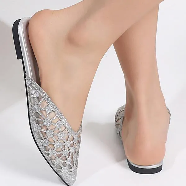 Women's Casual Mesh Glitter Flat Mules 12183215S