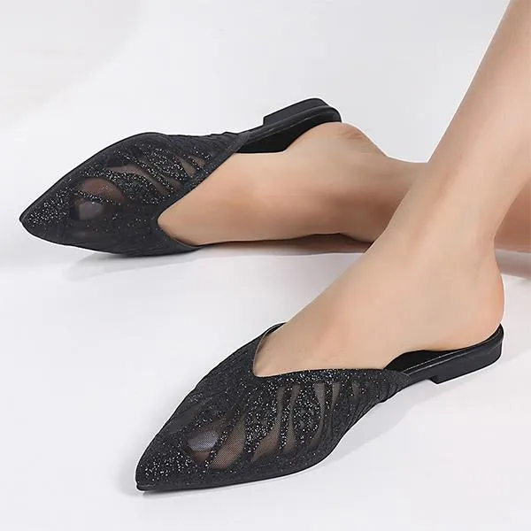 Women's Casual Mesh Glitter Flat Mules 12183215S