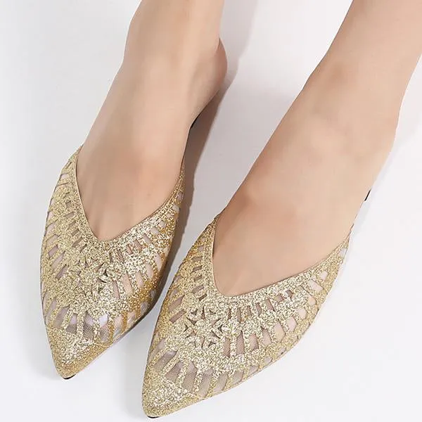 Women's Casual Mesh Glitter Flat Mules 12183215S