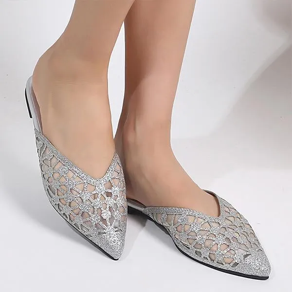 Women's Casual Mesh Glitter Flat Mules 12183215S