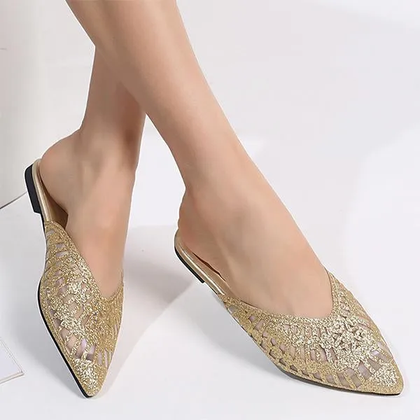 Women's Casual Mesh Glitter Flat Mules 12183215S