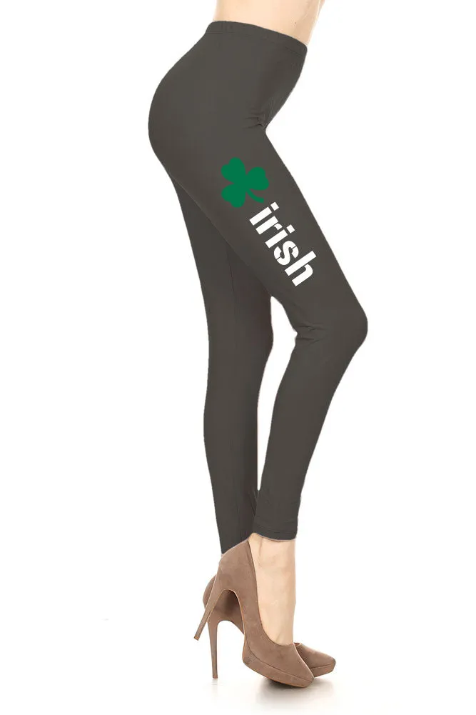 Women's Irish Word with Green Clover Design Printed Leggings for Regular Plus 3X5X