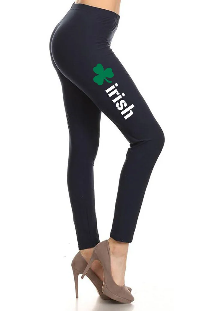 Women's Irish Word with Green Clover Design Printed Leggings for Regular Plus 3X5X