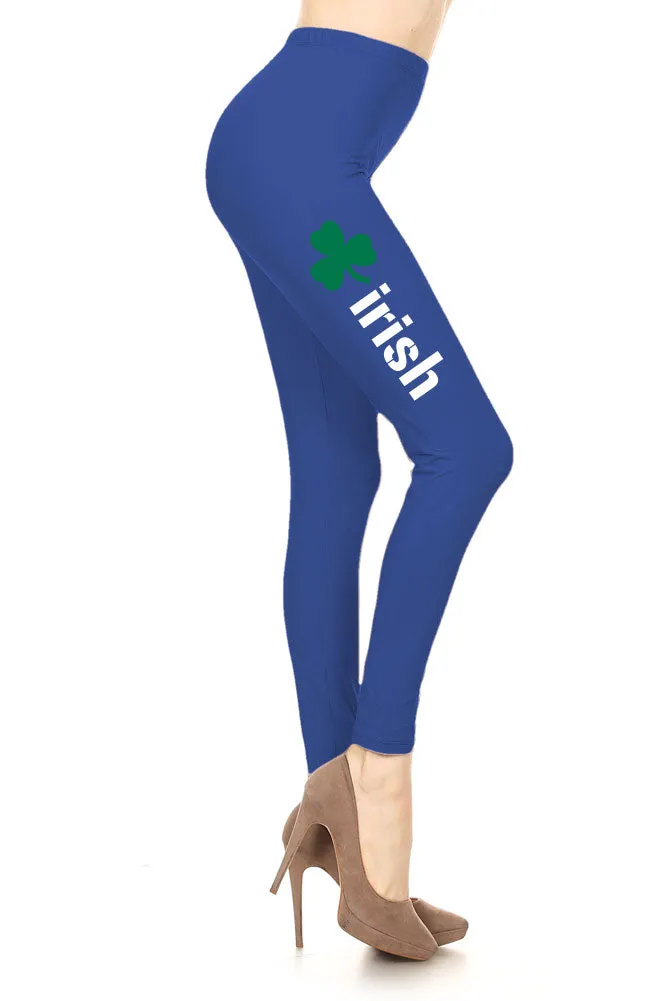 Women's Irish Word with Green Clover Design Printed Leggings for Regular Plus 3X5X