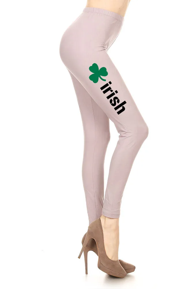 Women's Irish Word with Green Clover Design Printed Leggings for Regular Plus 3X5X