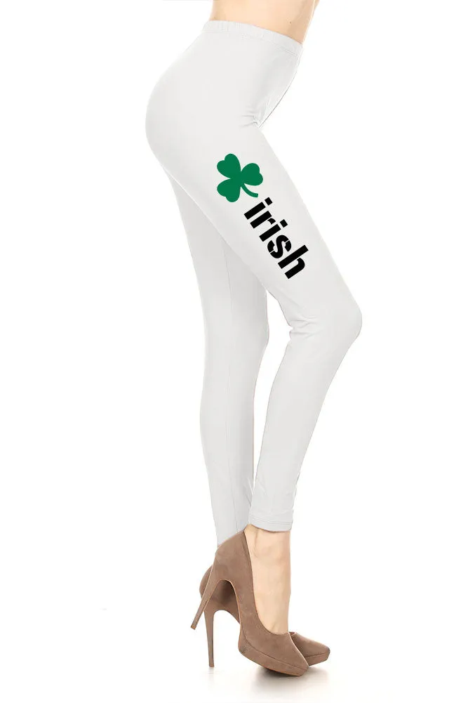 Women's Irish Word with Green Clover Design Printed Leggings for Regular Plus 3X5X