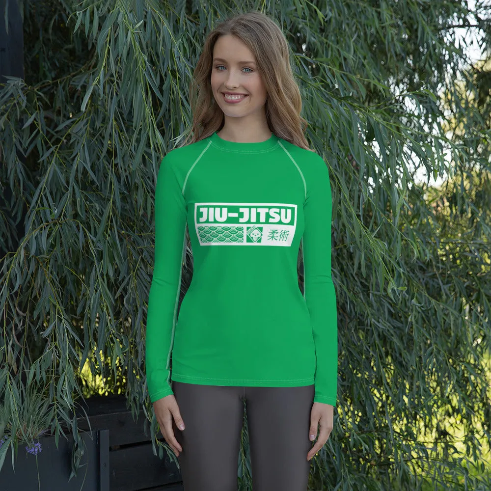 Womens Long Sleeve BJJ Rash Guard - Jiu-Jitsu 009 - Jade